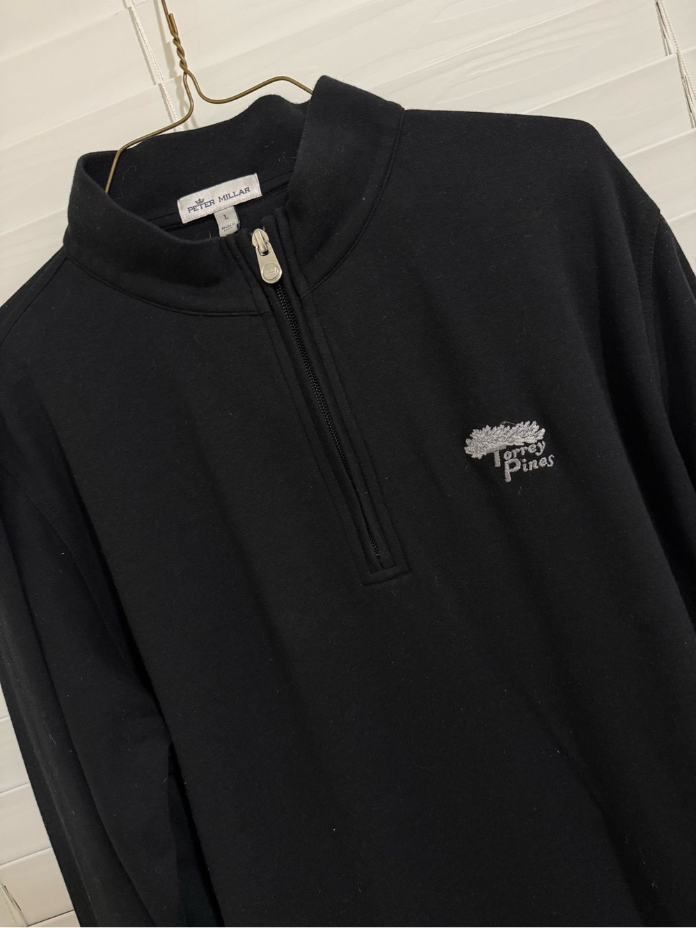 Peter Millar Black Quarter-Zip Pullover with Torrey Pines Logo